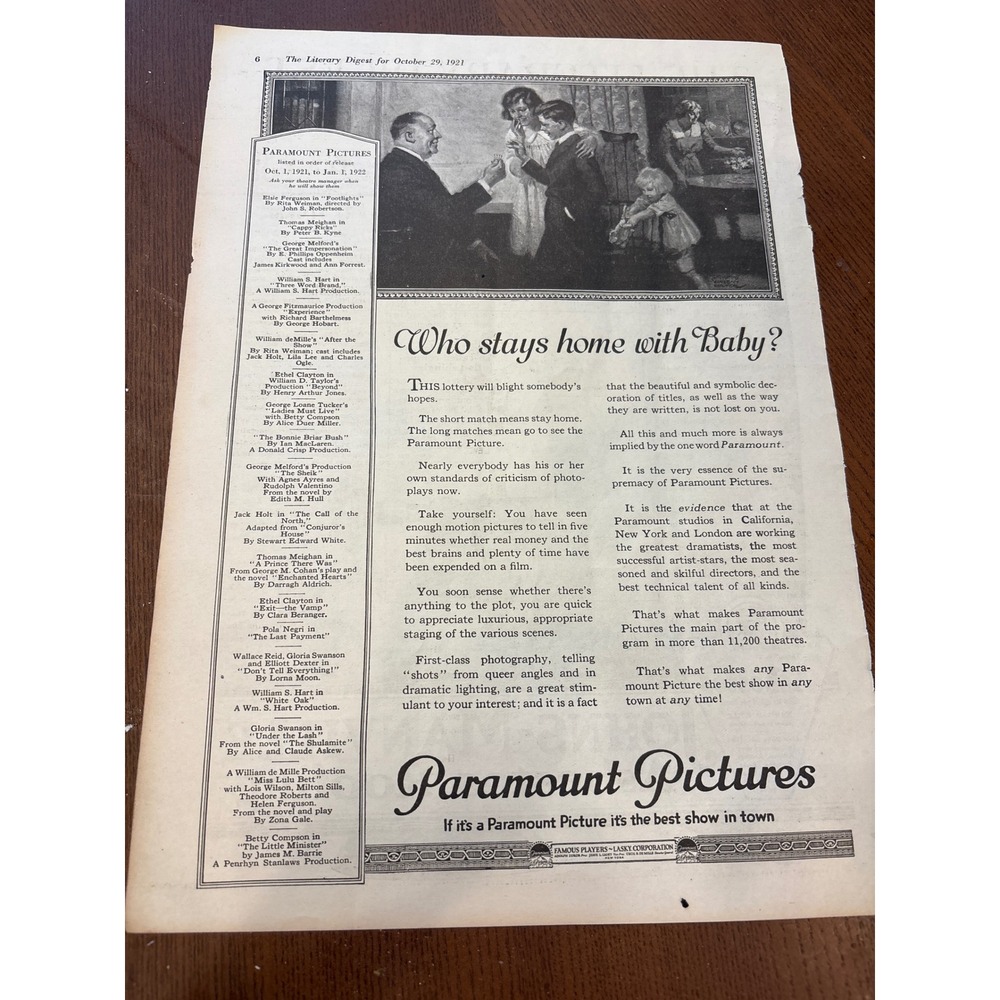 1921 Paramount Pictures Silent Film Ad Johns-Manville Asbestos Ephemera Antique